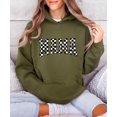 thumbnail image 4 of Checkered Mama Hoodie for Women Trendy Varsity Checkerboard Pullover, Army Green Hoodie, L, 4 of 8