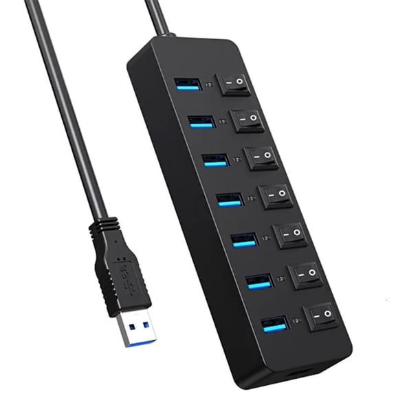 ANXPTIME USB Hub 3.0 Splitter,7 Port USB Port USB Data Hub with On/Offs Switches for PC