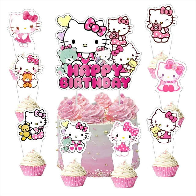 Decoraciones para tartas BNFUO Kitty, 25 unidades, con adornos para magdalenas, 24 unidades
