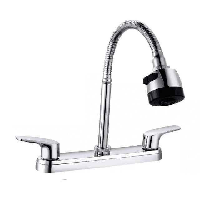 Grifo mezclador doble comando LAB.G Cromado cuello flexible para cocina y fregadero Plateado