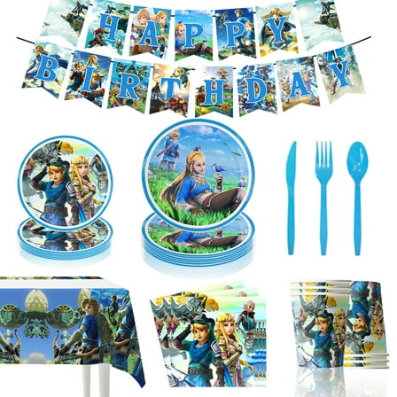 Zelda Kids Birthday Party Decorations Set - Link Themed Party Supplies (Includes Banner, Tablecloth, Tableware, Napkins)