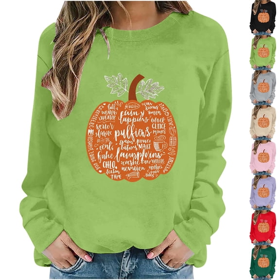 BVOFAR Womens Halloween Sweatshirts Plus Size Pumpkin Print Pullovers Soft Classic Crewneck Long Sleeve Shirt Tops Halloween Costumes S
