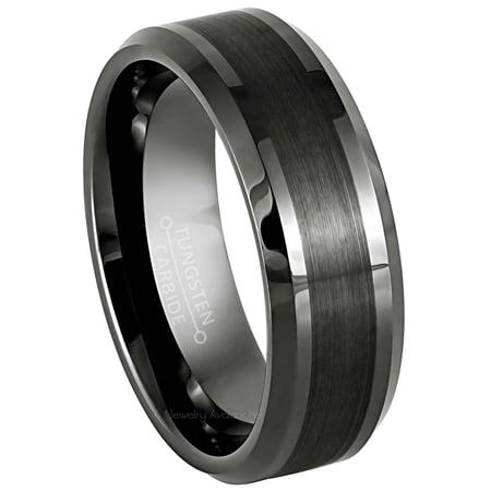 Jewelry Avalanche Gunmetal Tungsten Ring Men's Beveled Edge Dark Gray Tungsten Carbide Wedding Band Anniversary Ring - size 13