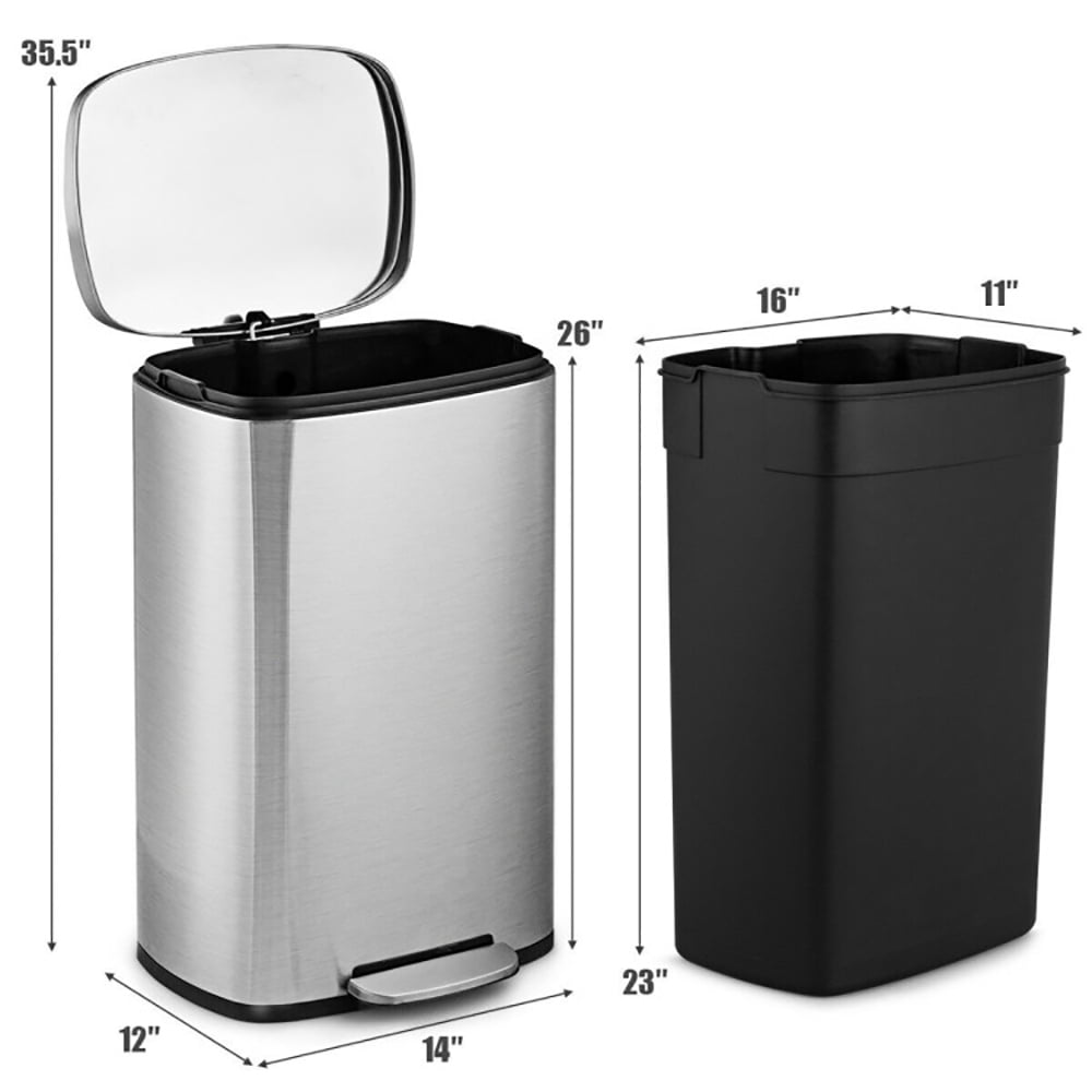 Resenkos 13.2 Gallon Stainless Steel Trash Garbage Can with Bucket, Metal Kitchen Step Recycle Bin, Metal Dustbin