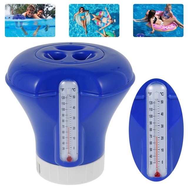 Muyoka Dispensador de cloro flotante con termómetro, gran capacidad para piscina, dispensador de tabletas químicas flotantes, herramienta de limpieza de piscinas, flotador químico para piscinas, spas, Muyoka Hogar