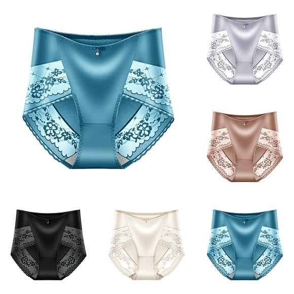 Axiiglly High Waisted Underwear for Women See Through Seamless Lace Underwear Floral Printed Satin Panties Stretchy Soft Breathable Briefs on Clearance