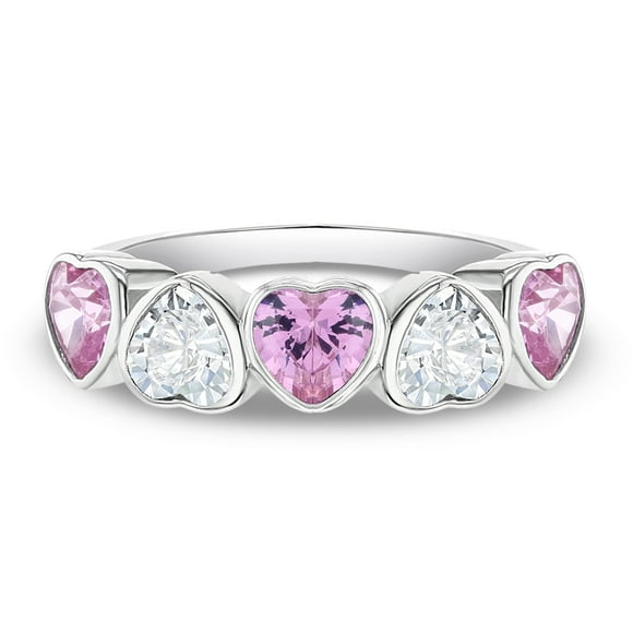 925 Sterling Silver Size 4 Pink & Clear Heart Cubic Zirconia Ring Band for Girls