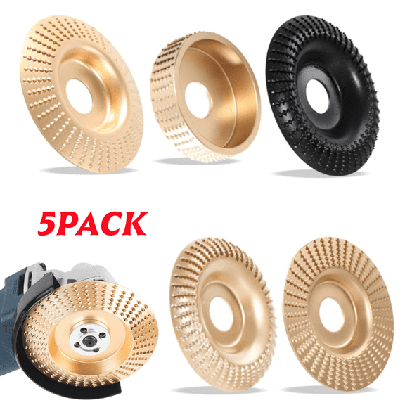 5PCS Angle Grinder Wood Carving Disc Set, 4“ Angle Grinder Attachments with 5/8 inch Arbor, Stump Grinder Tool Grinding Wheel Shaping Disc for Wood Cutting, Cutting Wheel