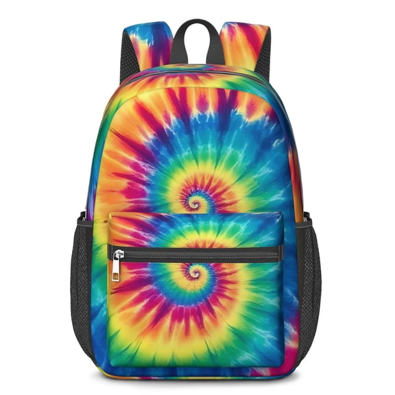 Blue and Green Tie Dye Pattern 17" School Backpacks for Teens,Waterproof Oxford Fabric,S-Shape Padded Straps for School,Travel,Hiking,Camping