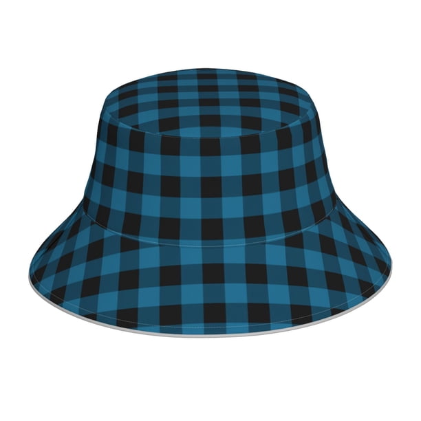 Balery Blue Black Plaid Sombreros para el sol para hombre y mujer, sombrero de pescador con UPF 50+
