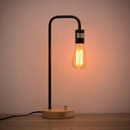 HAITRAL Industrial Wooden Table Reading Lamp for Office, Bedroom, Living Room-Black Color