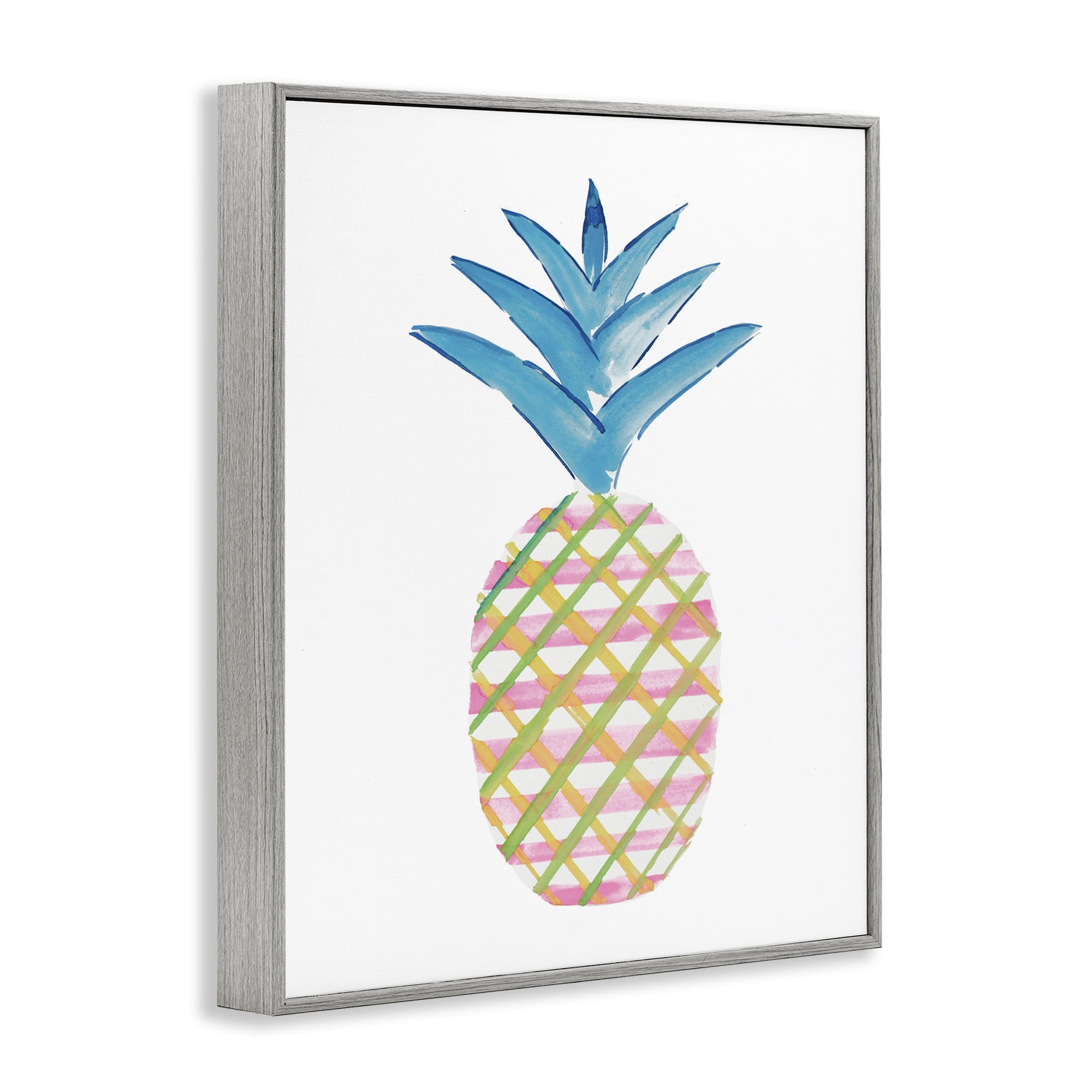 Stupell Industries Tropical Tartan Pineapple Food & Beverage Painting Gray Framed Art Print Wall Art, 24 x 30