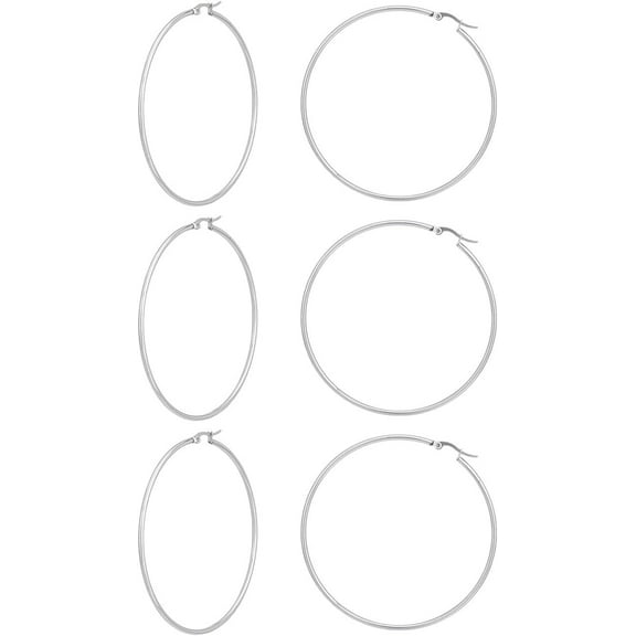 3 Pairs 12 Gauge Big Large Hoop Earrings 304 Stainless Steel Ring Hoop Earrings Fashion Round Circle Huggie Hoops Stainless Steel Color for Women Crafting and Accessories Gifts