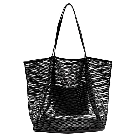 Summer Storage Supplies Mesh Beach Bag - Lightweight & Foldable Large Organizer Pouch, Reusable Beach Tote Storage Bag for Family Beach Pool Gym Travel Accessories (Black)