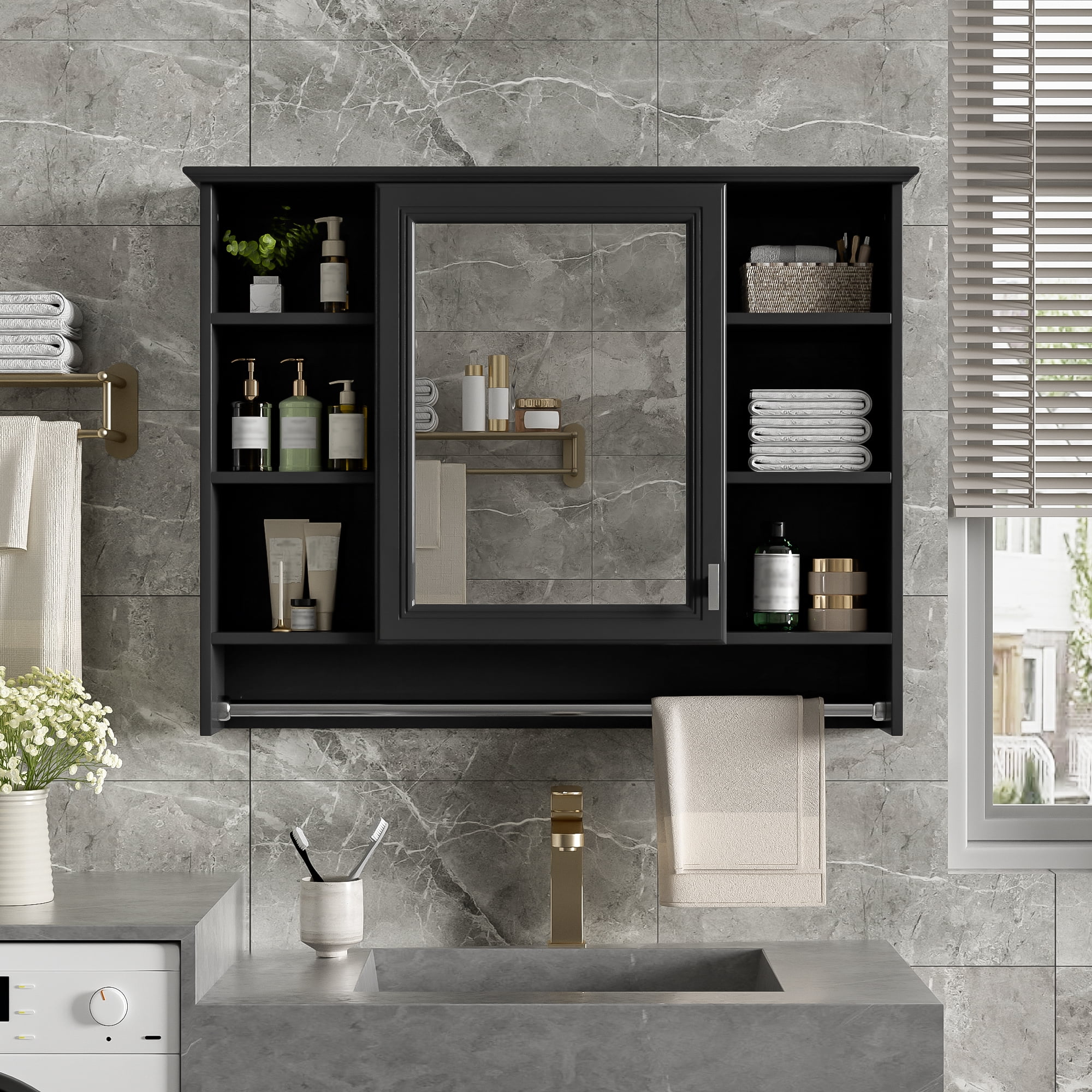 Euroco 3-in-1 Bathroom Mirror Cabinet, 36-inch Wall Mounted Medicine Cabinet with Adjustable Shelf & Soft Close Door, High-Define Mirror with Storage for Bathroom Vanity