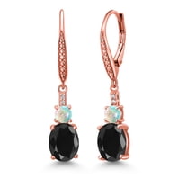 Gem Stone King 18K Rose Gold Plated Silver Black Sapphire and White Opal Dangle Earrings for Women with Lab Grown Diamond (5.53 Cttw, Oval 9X7MM)