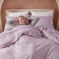 thumbnail image 5 of 100% Cotton Comforter Set – Lavender Purple, Linen-Like Texture, Super Soft & Breathable Lightweight Bedding Set, 3-Piece Durable Percale Comforter for All Seasons, 5 of 7