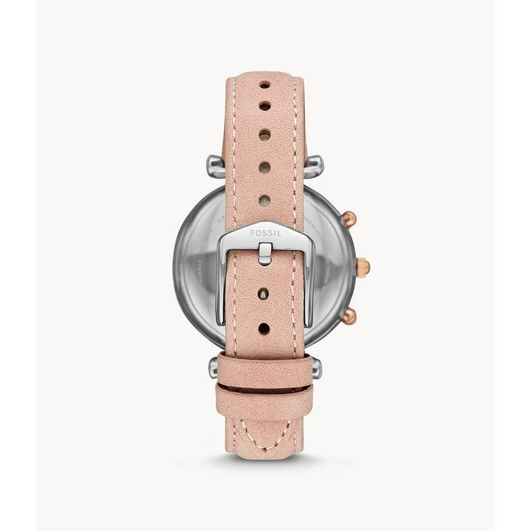 Fossil Women s 36mm Carlie Stainless Steel and Leather Hybrid Smart Watch Color Rose Silver Pink Walmart