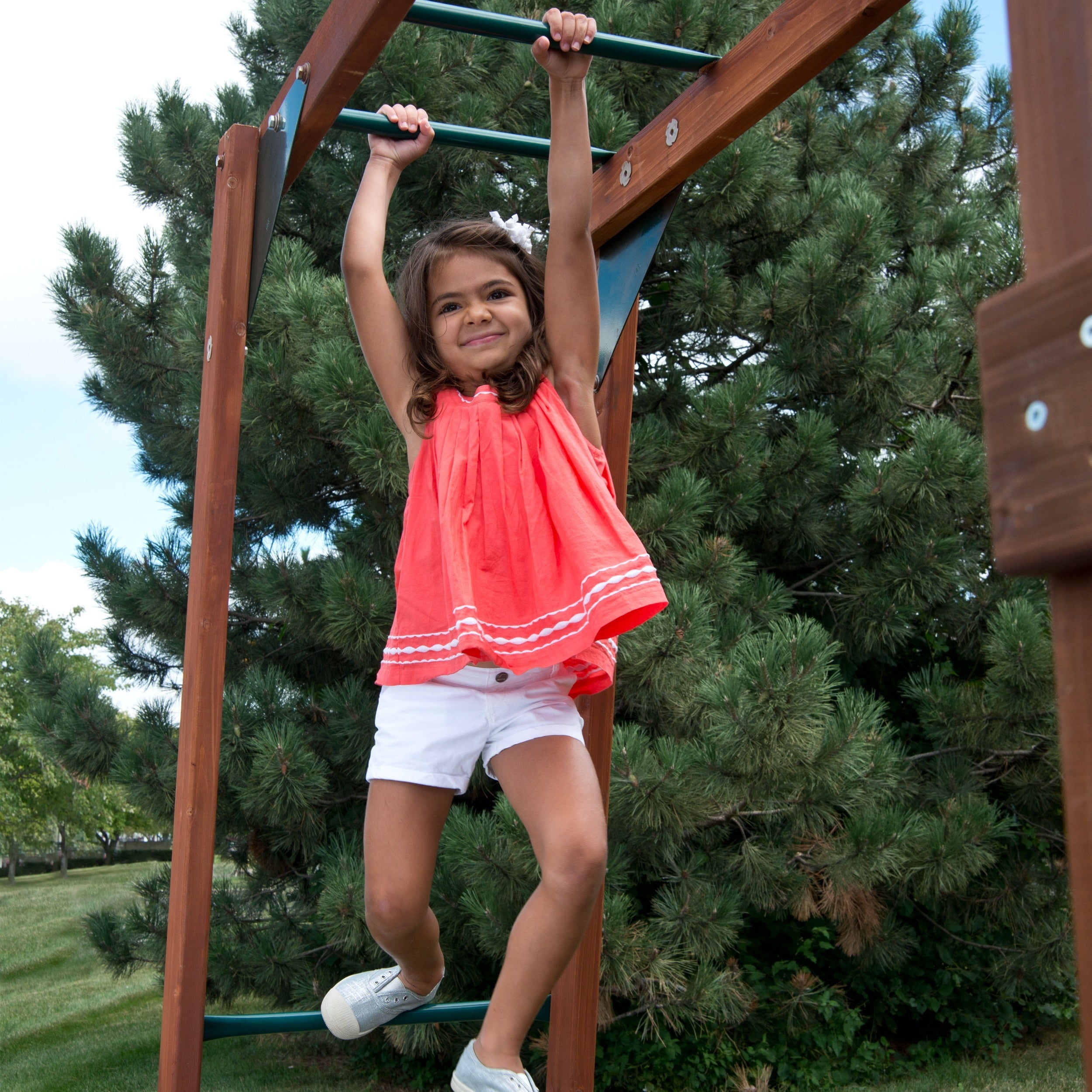 Swing-N-Slide Chesapeake Wooden Backyard Swing Set with Slide, Heavy Duty Swings, Climbing Wall, and Monkey Bars