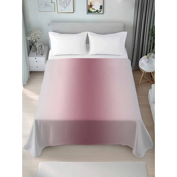 Queen Flat Sheet Only Gradient Pink Gray Watercolor Soft Microfiber Cooling Bedding Sheets Modern Minimalist Style Flat Bed Sheet for Hotel,Home Decor