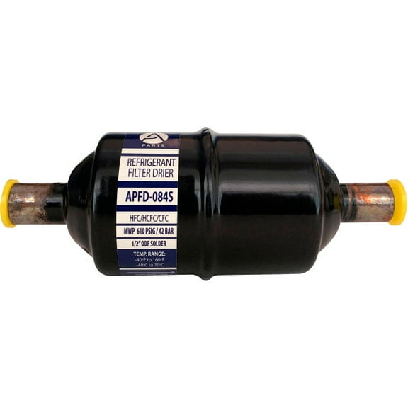 Appli Parts APFD-084S 1/2 in Liquid Line Refrigerant AC Filter Drier hvac Refrigeration 084S ODF Sweat Solder connection universal unidirectional 6in long 2 in wide