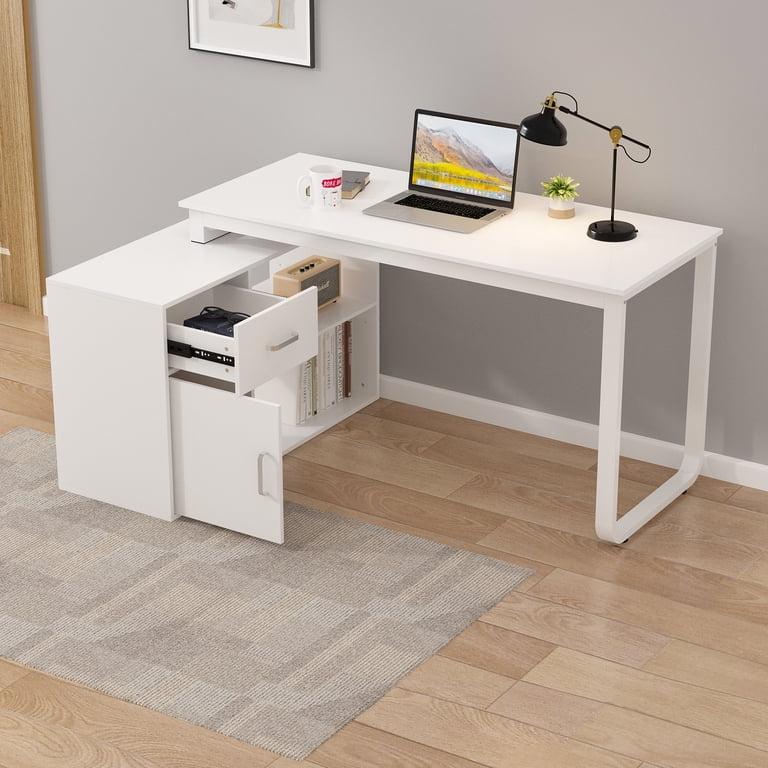 MONSLIPA Reversible L-Shaped Computer Desk, White Workstation with
