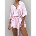 thumbnail image 4 of Mialoley Women's Summer Shorts Jumpsuit Heart/Tree/Dot Print Sleeve Lapel Button Dwon Loose Rompers, 4 of 9
