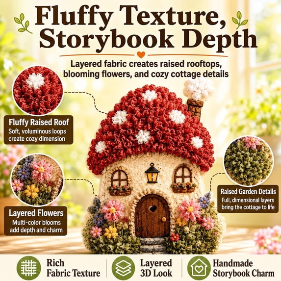 Whimsical Village 3D Fabric Poke Art Kit, Poke Art Kits for Adults, Creative Screen-Free Activity for Weekend Crafting and Unique Gift Idea (Acorn Bakery)