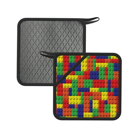 

2pcs Silicone Anti-Hot Hot Pads Oven Mitts Heat Resistant Pot Holders With Pockets Non Slip Oven Glove Potholder For Kitchen Cooking Bbq Baking 7.1in Different Coloured Building Blocks