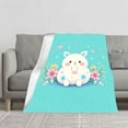thumbnail image 2 of Cute Fluffy White Rabbit Flannel Blanket - Soft Cozy Durable Design with Colorful Flowers & Hearts for Sofa Travel Bed Chair, 2 of 7