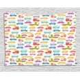 thumbnail image 1 of Cars Tapestry, Lovely Drive on a Sunny Fun Summer Day Theme with Colorful Buses Trucks Exhaust Fumes, Wall Hanging for Bedroom Living Room Dorm Decor, 80W X 60L Inches, Multicolor, by Ambesonne, 1 of 2