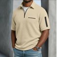 thumbnail image 2 of Domzest Mens Polo Shirt Big and Tall Quarter Zip Lapel Collar Short Sleeve T Shirt 2026 Casual Stylish Grid Textured Golf Shirt Khaki M, 2 of 4