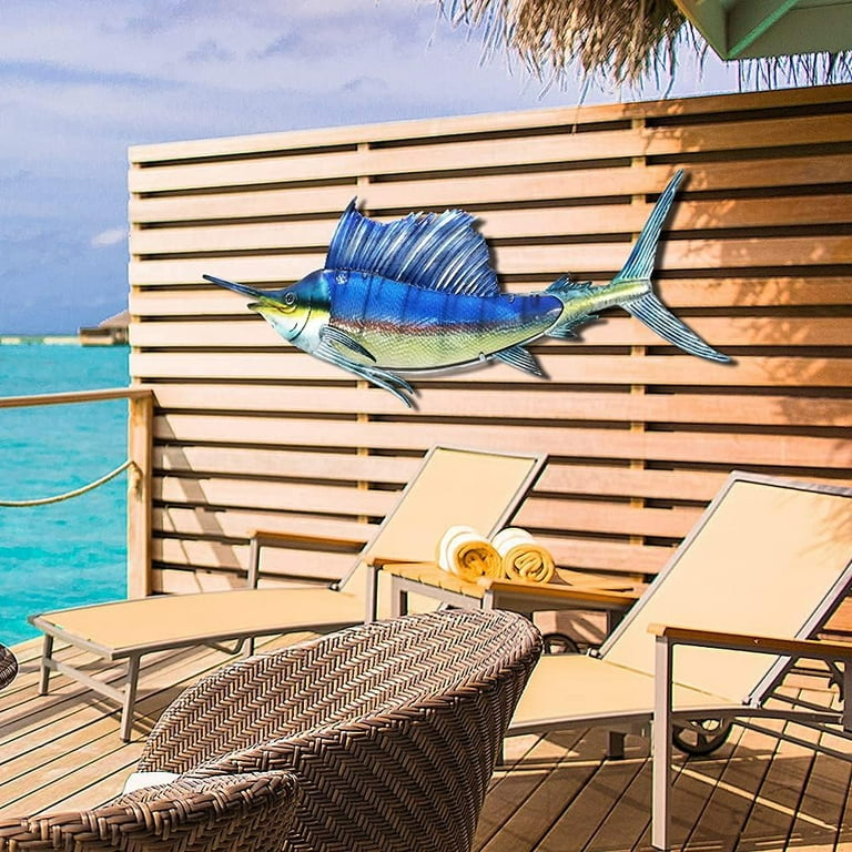 Liffy Large Size Blue Metal Sailfish Wall Art -Outdoor Swordfish Fish Wall Art Decor -36 Inches Long, Size: 36 x 13 x 2