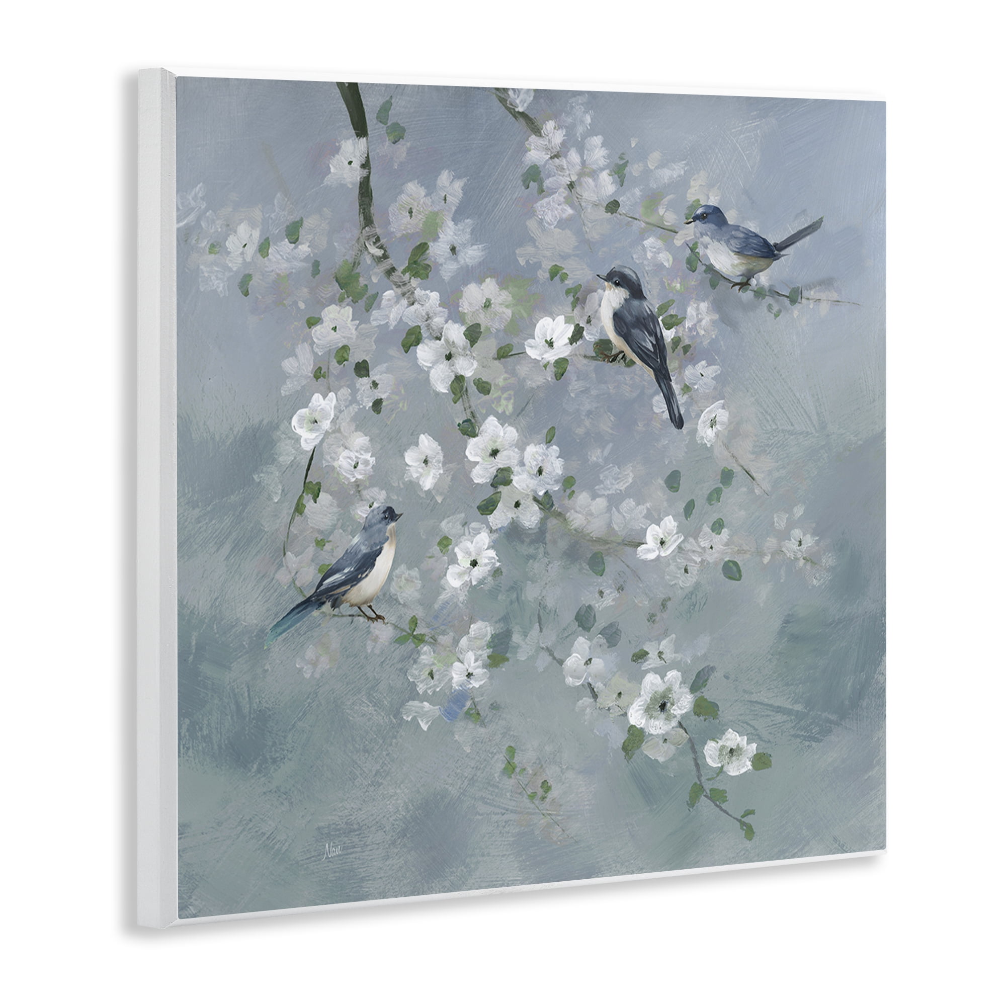 Stupell Industries Serene Birds on White Blooms Wall Plaque Art, design by Nan