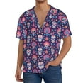 thumbnail image 1 of Fotbe leaf flower Skull colorful Camisa Estampada de Manga Corta para Hombre, Casual de Verano, Estilo Playero, Sin Arrugas-X-Large, 1 of 5