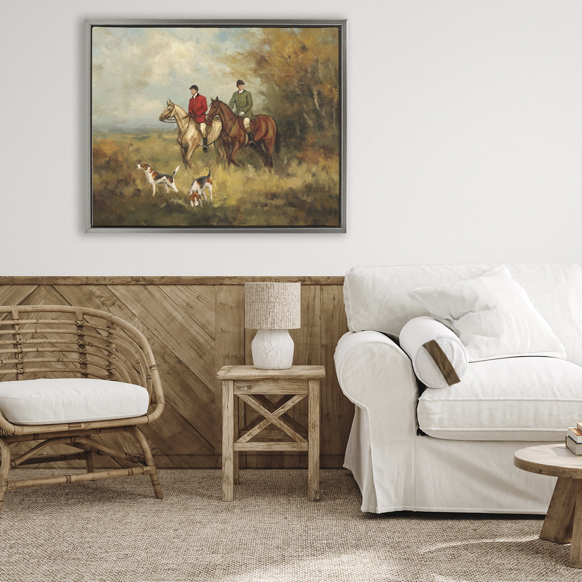 Stupell Industries Autumn Riders with Hounds Gray Framed Floater Canvas Wall Art, design by Ziwei Li