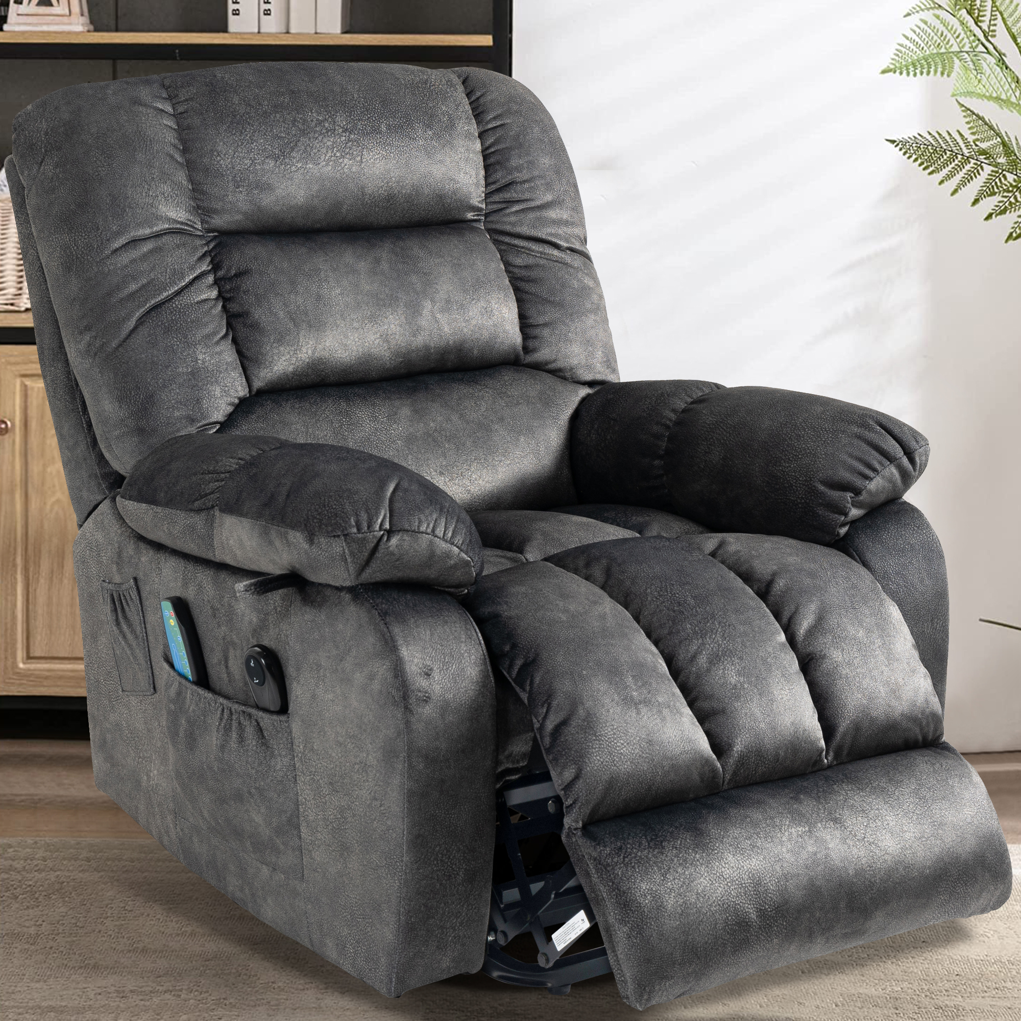 Power Lift Recliner Chair, Elderly Sofa with Heat Therapy and Massage Function, Heavy Duty Reclining Mechanism Electric Recliner with Side Pocket for Living Room Bedroom Home Theater, Beacon Grey - image 2 of 12