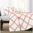 thumbnail image 2 of D.N.G. BEDDINGS 3 Piece Luxury Two Tone Diamond Ruffle Pattern Comforter Set Premium Super Soft, All Season 800 Thread Count 100% Egyptian Cotton King/California King Size Peach/White Solid Color, 2 of 4