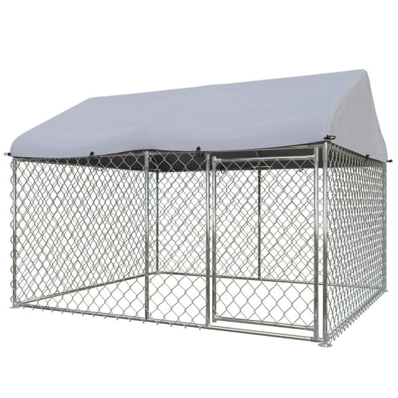EUNHOO Outdoor Dog Kennel,7'L x 5.9'W x 5.05'H Large Dog Fence Outside with Roof, Metal Wire Dog House for Yard, Dog Enclosure for Big Dog Run