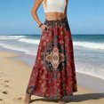 thumbnail image 5 of LWavelet Women Tribal Print Tiered Maxi Skirt Elastic Waist With Pockets Boho Long Skirt Wine S, 5 of 6