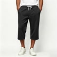 thumbnail image 2 of Mens Capri Pants Cropped Pants Below Knee Long Shorts 3/4 Loose Fit Lightweight Drawstring Sweatpants Pockets Size 3XL Black, 2 of 9