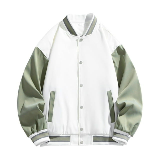Men's Long Sleeve Casual Jacket, Polyester Hoodless Outerwear with Pockets for Spring and Fall, Plus Size Button Front Coat for Outdoor Wear