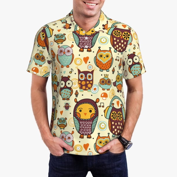 Fotbe Cute Owls Camiseta Polo de Golf para Hombre con Estampado – Camisa Deportiva Transpirable con Cuello Abotonado-Large