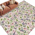 thumbnail image 2 of Pink Purple Leaves Area Rug 5x7 FT, Non Slip Bedroom Throw Carpet, Pastoral Botanical Wildflowers Beige Washable Soft Floor Carpet Non-Shedding Rug for Dining Room Bedside Classroom Desk, 2 of 9