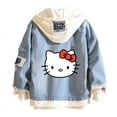 Anime Sanrio Denim Bomber Jacket Hello Kitty Hooded Jeans Sweatshirt ...