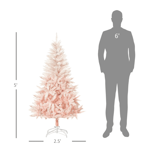 59"H Pink Christmas Tree - 450 Realistic PVC Tips, Auto-Open Branches, Detachable Foldable Metal Base, Sweet Holiday Decor for Home/Bedroom/Office