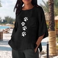 thumbnail image 6 of Jsaierl 3/4 Sleeve Cotton Linen Womens Tops Plus Size Round Neck Shirts Boho Print Ladies Blouses Work Holiday Tunic Top S-2XL, 6 of 7