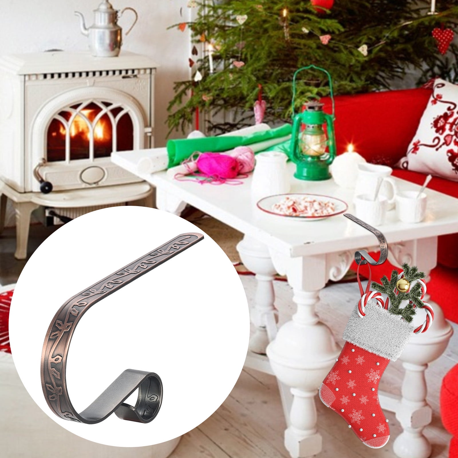 Train Noel Lot De 6 Cintres Cheminée Noël EBANKU - Supports Chaussettes Antidérapants - Décoration De Noël Argentée Cintre Cheminée Noël