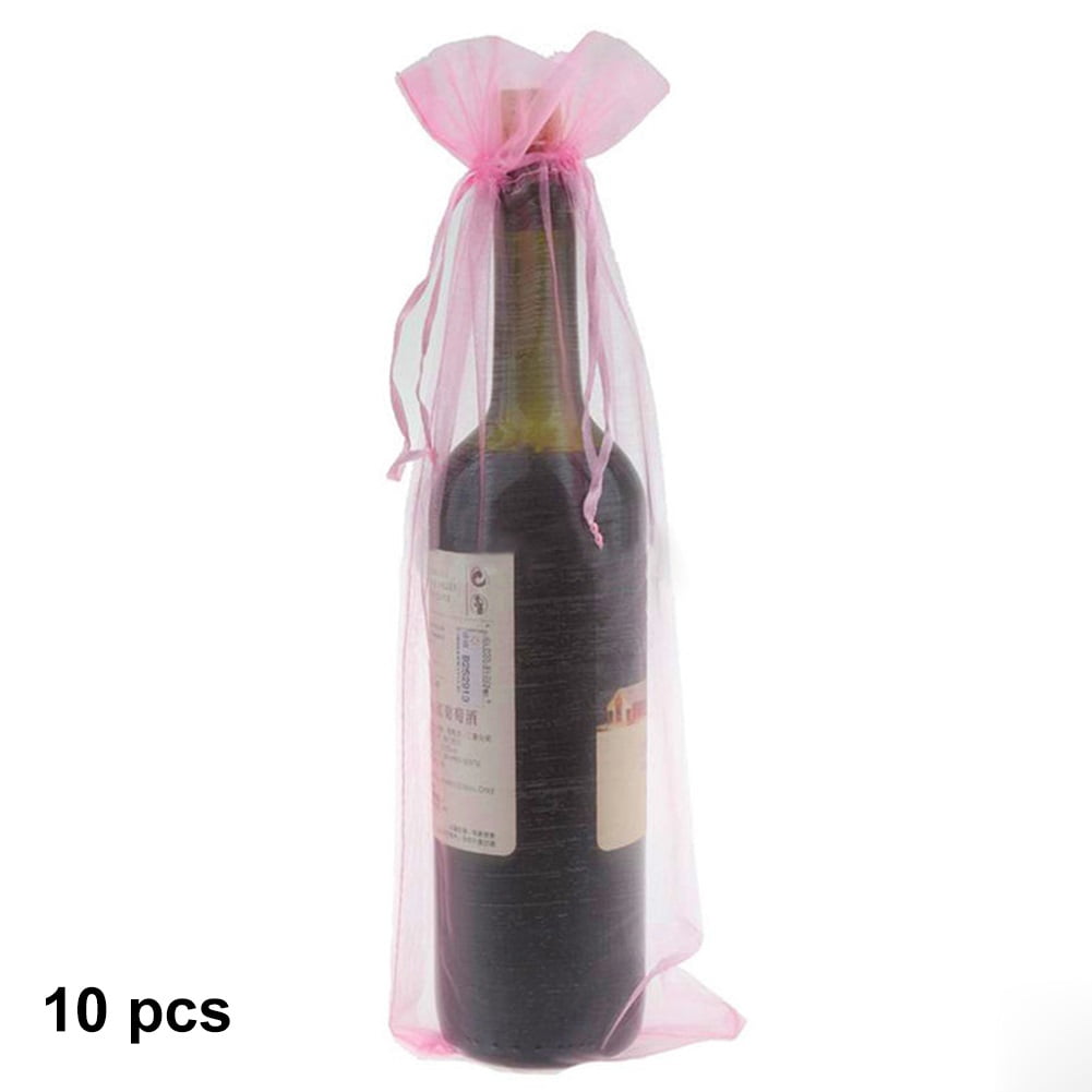 10x Sheer Wine Bottle Gift Drawstring Mesh Bag Wedding Party Supplies 6 Colors 
