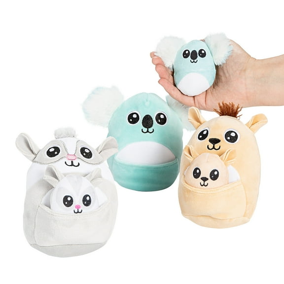 5 3/4" Mama & Baby Stuffed Animals - 3 Pieces